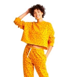 Colsie Woman’s Floral Fleece Lounge Cropped Yellow Sweatshirt